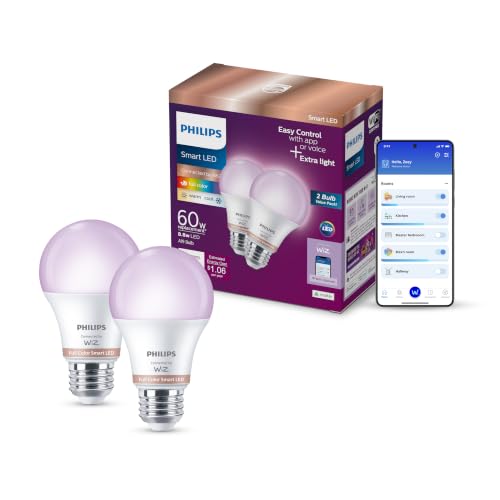 PHILIPS Smart Lighting Connected Light Bulbs, 2-Pack, Color A19 60W 800LM E26 Indoor LED Lights, Smart Bulbs with Motion Detection, Control with Voice or App - image 1