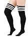 Zando Women Cotton Triple Stripes Tube Over Knee Thigh Plus Size Stockings Socks A Black w White