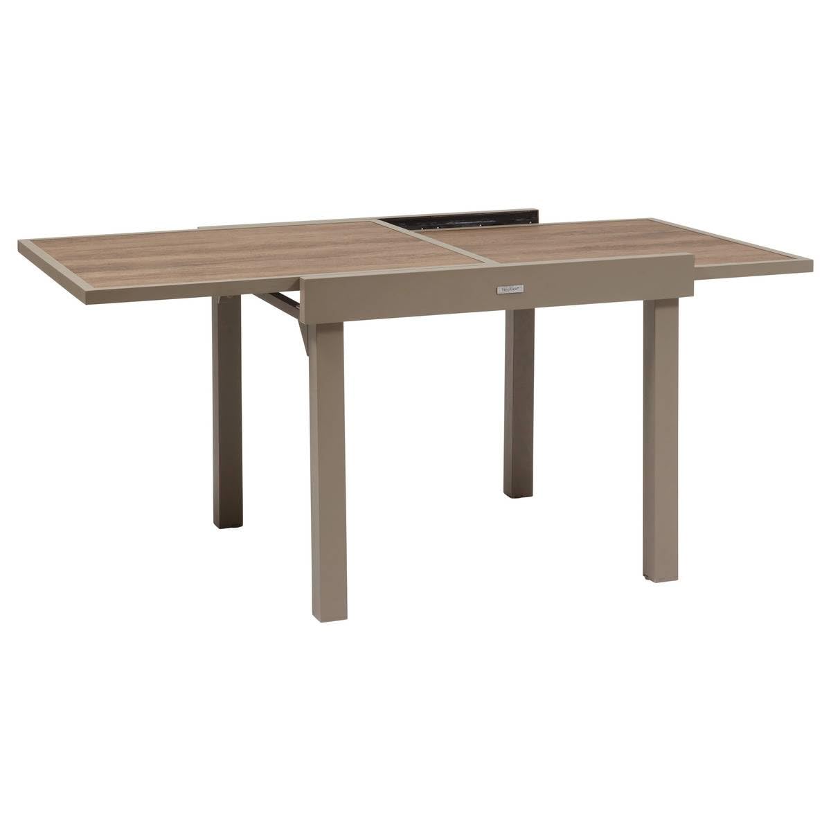 Hespéride - Table de Jardin Extensible Piazza Café - 8 Places - Aluminium Traité Epoxy Antirouille - Plateau Verre Trempé Effet Bois - Meuble d'Extérieur à Rallonge Coulissante