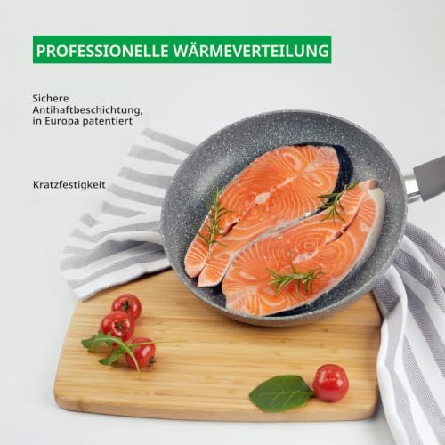 Foto von GadHome Premium 24cm Antihaft Bratpfanne | Pfanne Induktion | Hochwertige Aluminium mit Ergonomischem Griff | Graustein Granit Effekt
