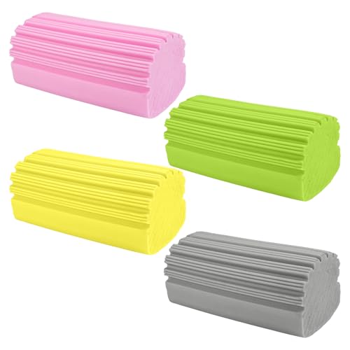 4 Piezas Esponja Atrapapolvo,Esponja Magica Limpieza Reutilizable,Esponja Mágica Atrapapolvo Absorbente,Plumero Humedo Esponja para Vajillas, Cocinas, Suelos, Sofás (Gris, Rosa, Amarillo, Verde)