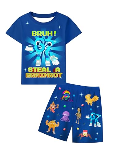 UAYRVNLIJO brainrot shirt set boys 67 tshirt pants set kids steal a brainrot outfit clothing set 6 7 brain rot meme kid clothes