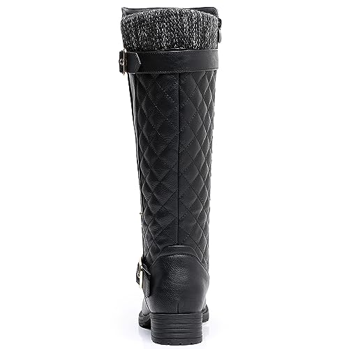 GLOBALWIN Women's Black Quilted Knee High Boots For Women Low Heel Comfortable Fashion Riding Boots Size 8.5M - Thumbnail 6