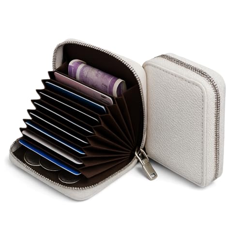 Image of VEMILIO Vegan Leather Zipper Wallet for Men & Women | 9 Card Slots | 2 Cash Compartments | Stylish Slim Credit Card Holder Purse | Travel Friendly Compact Wallet Gift for Boys Girls (White)