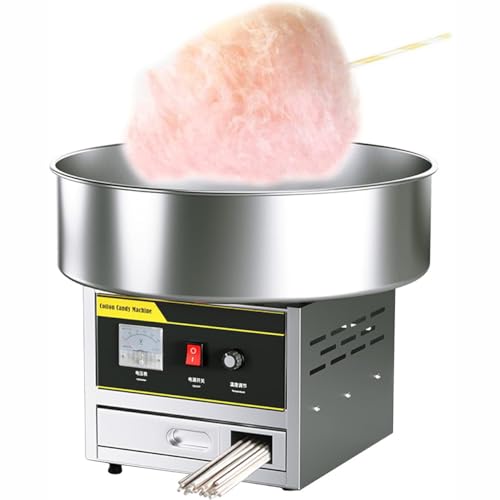 Nuxyyds 1200W Cotton Candy Maker, Commercial Cotton Candy Floss Machine, Stainless Steel Fancy Cotton Candy Making Machine for Birthday Party Silver