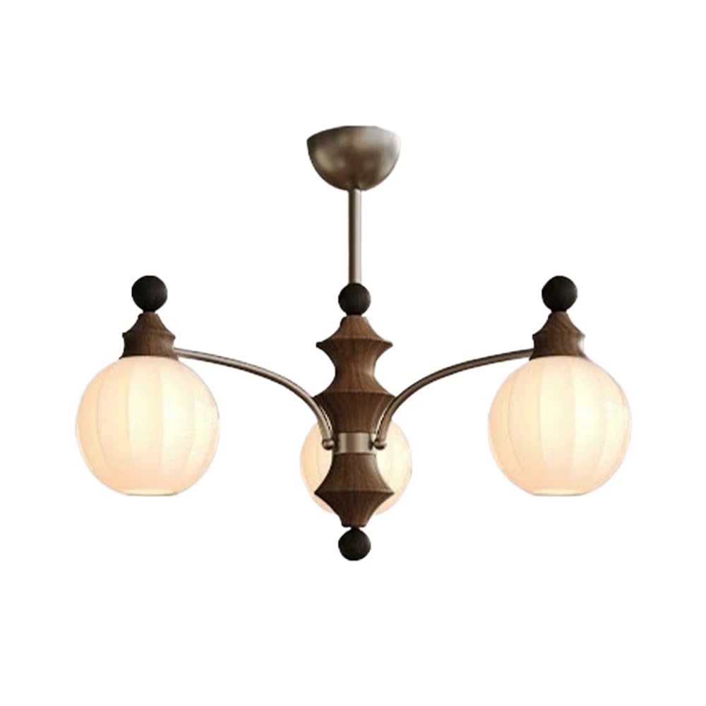 Żyrandol z 3 magicznymi fasolkami, lampa wisząca z chromowanego metalu z białym szklanym kloszem, drewniane lampy wiszące do jadalni, oprawa oświetleniowa E27, minimalistyczne lampy sufitowe w stylu n