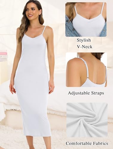 Image of Vlazom Women Full Slips Sexy Soft Slip Dress for Under Dress Spaghetti Strap Cami Slip Chemises V Neck Negligee S-3XL