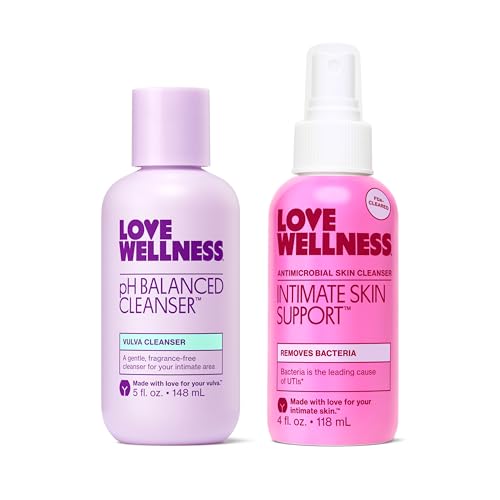 Love Wellness Feminine Hygiene Bundle | pH Balancing Cleanser + Intimate Skin Support Spray | Fragrance-Free Vulva Wash & UTI Prevention Spray | Gentle Daily Intimate Care Set for Women