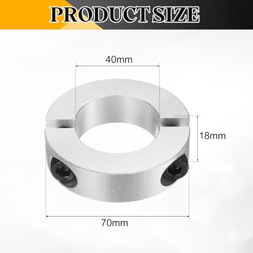 QUARKZMAN 4 Stück Geteilte Klemmringe für Welle, 40mm Bohrung 70mm AD 18mm Breite Stellringe Aluminiumlegierung Gewindestift Wellenkragen