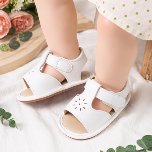 Image of Meckior Baby Toddler Infant Girls PU Leather Soft Open Toe Summer Sandals Flower Princess Flat Shoes
