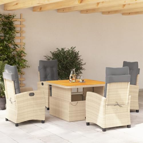 Brokky Set Comedor de jardín 5 pzas con Cojines Mesa y sillas terraza Exterior Muebles Jardin Exterior Muebles de Jardin ratán sintético Beige / 3277426