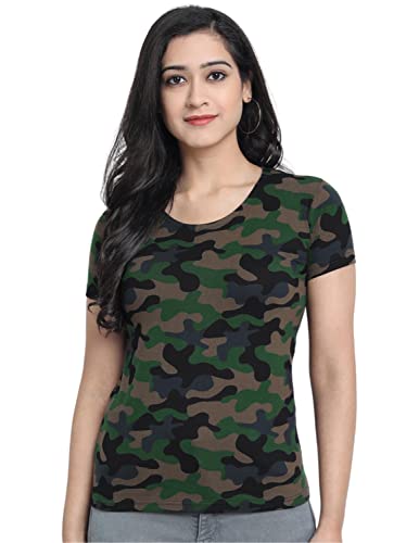 Image of Veirdo 100% Cotton Round Neck Half Sleeves Regular Fit Camoflauge T-Shirt for Women /Girls (TSH 99GL CAMO)