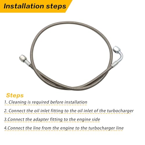 Image of SecosAutoparts 36 inch 7 /16-20 4AN Turbo Oil Feed Line Adapter 90 Degree End Straight Hose Stainless Steel Braided Pressure Stainless Remote Turbocharger Oil Drain Return Line 551871
