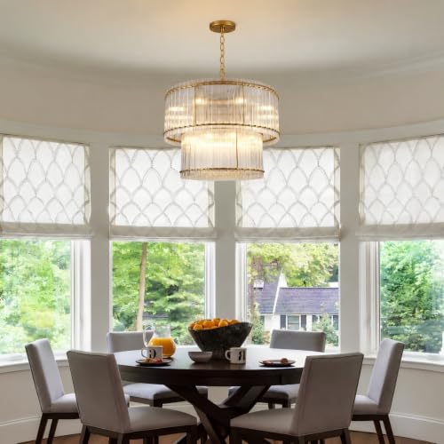 Image of 3-Tier Modern Gold Round Chandelier, 37 inch Water Ripple Crystal Glass Chandeliers for High Ceiling,16-Lights Luxury Adjustable Hanging Chandelier for Living Room, Foyer, Staircase, Dining Room,