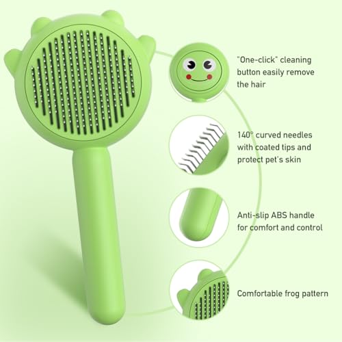 Image of Dog Brush for Shedding, Gentle Self Cleaning Pet Brush with Release Button for Cats and Dogs, Easy to Remove Loose Hair Daily Grooming Tool During Shedding Season