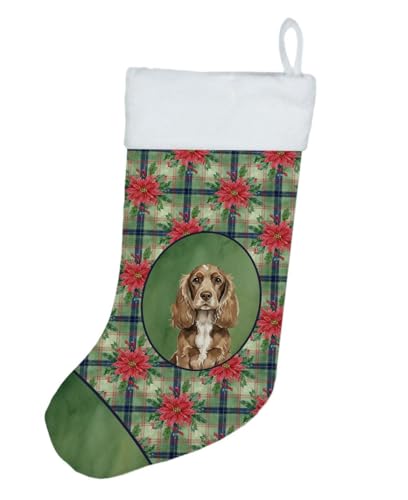 Caroline's Treasures Chocolate Cocker Spaniel Christmas Poinsettas Holiday Stocking Double-Sided Print, Polyester Suede,11x18, Made in USA