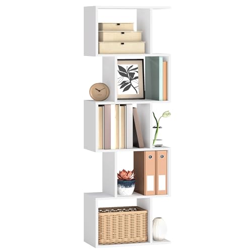 VASAGLE Bücherregal, Regal mit 5 Ebenen, 24 x 40 x 159 cm, Standregal, Büroregal, freistehend, Dekoregal, zur Präsentation, modern, für Wohnzimmer, Schlafzimmer, Büro, weiß LBC462W01