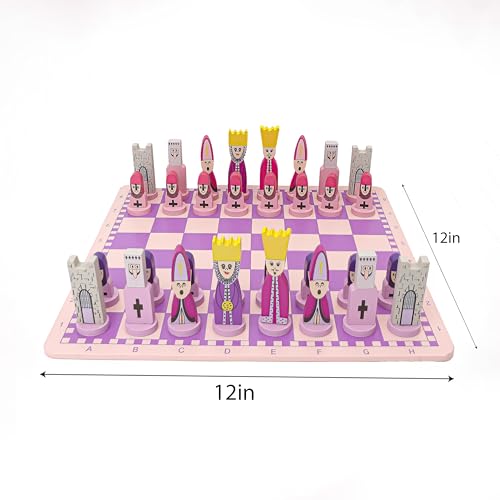 Set de Ajedrez rosa de madera con tablero educativo miniatura 2