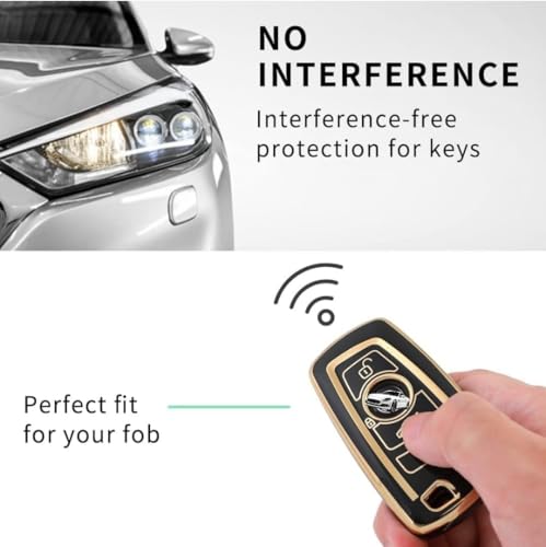 Image of TPU Car Key Cover Black & Golden Compatible for (BMW, 4 Button Push Smart Key)