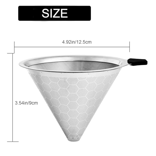 GLMMIR Pour Over Coffee Filter Compatible with Chemex 6/8/10 Cups & Hario V60 02 03, Reusable Stainless Steel Metal Cone Slow Drip Coffee Filter, Coffees Pour Over Dripper Filters