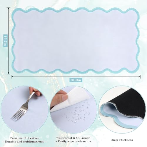 yuboo Green Scalloped Desk Mat, 31" x 15.7" Kawaii Large Aesthetic PU Leather Mouse Mat, Non-Slip Waterproof Mouse Keyboard Desk Pad, Cute Desk Accessories for Office Home Gaming & Dorm Decor — view 3