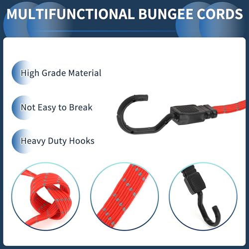 INFINAUTO Cordões elásticos refletivos com ganchos 120 cm para motocicleta, caminhões, cargas, cabos