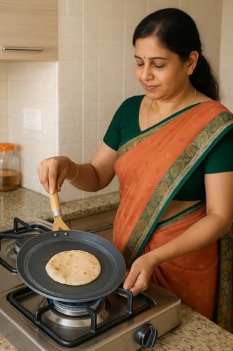Image of NOVA Kart Pure Iron Roti Tawa 800g | Heavy Concave Chapati Tawa with Wooden Handle | Gas Stove Compatible Tava for Paratha & Phulka