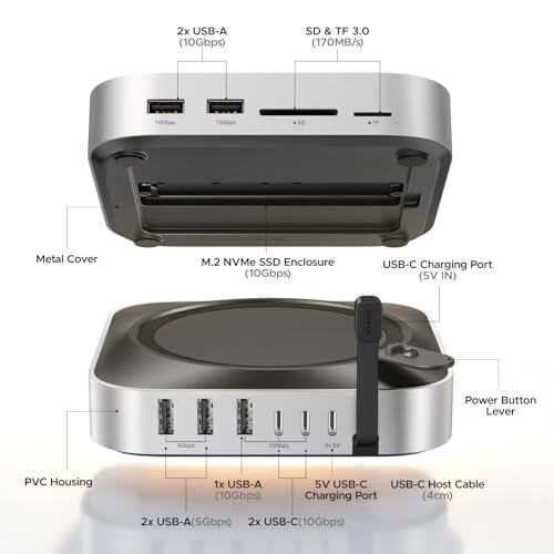 Image of UGREEN Mac mini M4 Dock & Stand with NVMe SSD Enclosure, 3 USB A 10Gbps, USB C Data Port, SD Card Reader for Mac mini M4 / M4 Pro