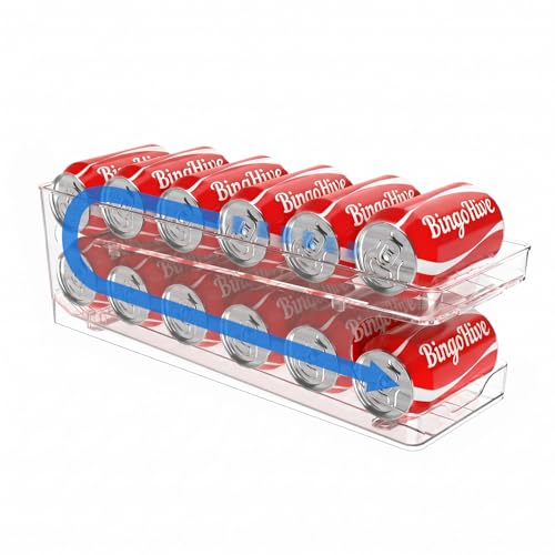 Image of BingoHive Rolling Soda Can Dispenser for Refrigerator Pop Can Organizer for Drink Beer Seltzer Soda Pop Can Organizer for 12 Standard Size 11.15oz or 12oz Cans Holder Storage Pantry Organization