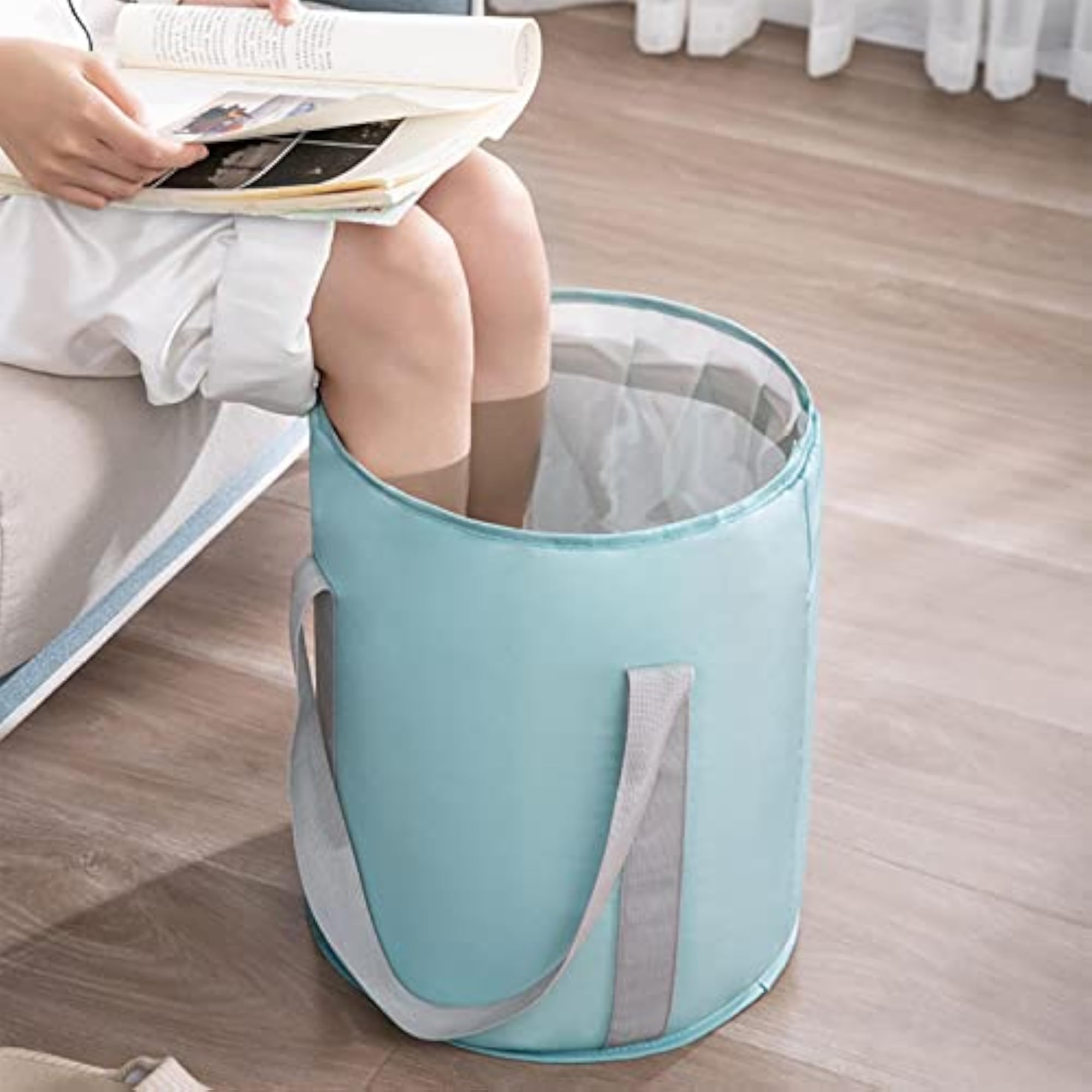 Foldable Blue Basin Washbasin with Handle for Gardening