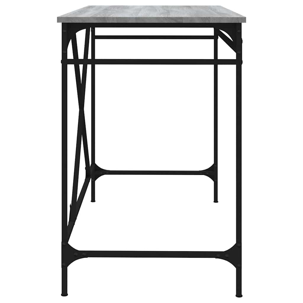 Mesa de oficina de estilo industrial, gris Sonoma, 100 x 50 x 76 cm, mesa de ordenador de madera y hierro, amplia superficie de trabajo para ordenador y utensilios de escritura, soporte de