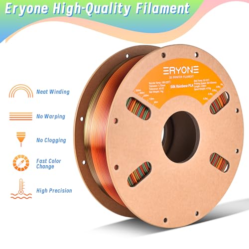 Image of ERYONE Silk Rainbow 3D Printer PLA Filament 1.75 + /- 0.03mm, Shiny Multicolor Filament PLA Fast Color Change 1KG(2.2LBS), Steampunk Rainbow