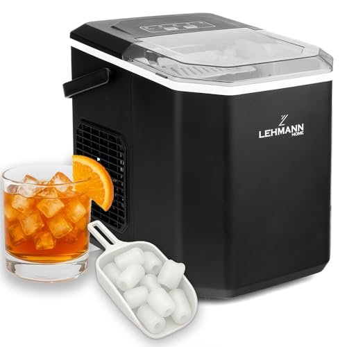 LEHMANN Machine à Glaçons, 9 Glacons en 6-8 Minutes, 2 Tailles de Glacons, 12kg en 24 heures, Machines à Glaçons avec Poignée portable pour la Maison, la Fête, le Bureau et le Camping