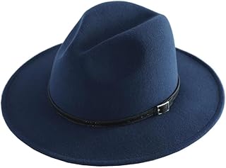 Women's Fashion Flat Wide Brim Hat Classic Wool Felt Panama Hat with Bel...