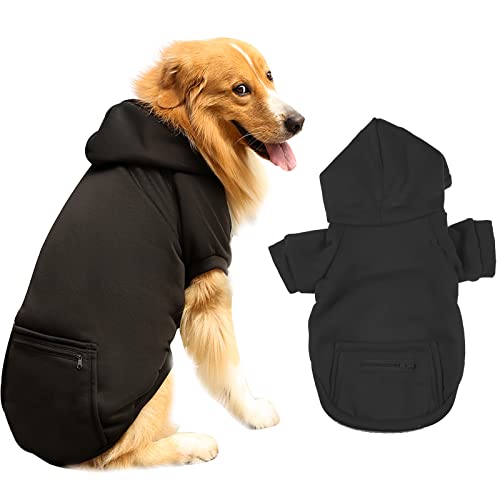 Toysructin Hunde-Kapuzenpullover-Sweatshirt, warme Hundekleidung, gemütlicher Fleece-gefütterter Pullover mit Kapuze und Reißverschlusstasche, mittelgroße und große Hunde, Katzen bei kaltem Wetter Cover