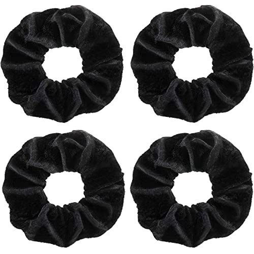 4 Scrunchies de Terciopelo Negro Bandas Elásticas de Terciopelo de Cabello Coleteros de Pelo Suave Ligas de Pelo Accesorios de Soporte de Cola de Cabello para Mujeres Niñas