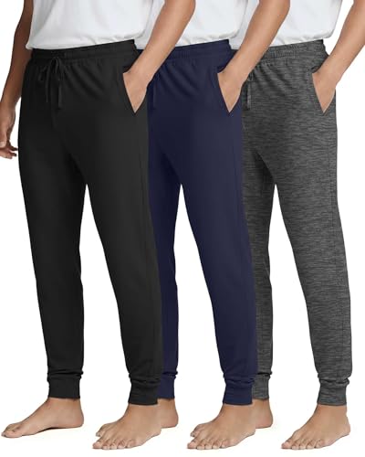 Image of Real Essentials 3 Pack: Men's Soft Lounge Sleep Joggers - Pajama Pants Drawstring & Pockets (Available in Big & Tall)