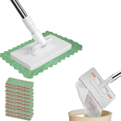 Fregona con Sistema de Sujeción a Presión, Mopa Plana Desechable con 10 Paños de Repuesto, Trapeador Multiusos para Cocina, Hogar y Oficina - Elimina Polvo y Suciedad sin Esfuerzo