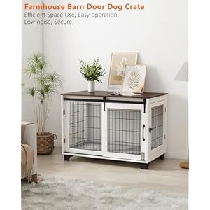 Piskyet Dog Crate Furniture Barn Door Dog Crate for Large Dogs Up to 60 lbs,Sliding Door Dog Crate Modern Decorative End Side Table Nightstand Piskyet Dog Crate Furniture Barn Door Dog Crate for Large Dogs Up to 60 lbsSliding Door Dog Crate Modern Decorative End Side Table Nightstand