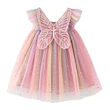 Genérico Vestido Todo-Mangas Volantes Estrellas Luna Lentejuelas Baile Fiesta Ropa Vestido Princesa Gasa Alas Volantes Edad 1-6Y Traje Mágico, rosa, 3-4 Años