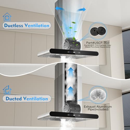 Image of Tiesay Island Range Hood 30 inch, 700 CFM Dual-Sided Ceiling Mount Vent Hood, Convertible Ducted /Ductless, Touch,Gesture & Remote Control, 3-Speed Fan, 4 LED Lights, Stainless Steel