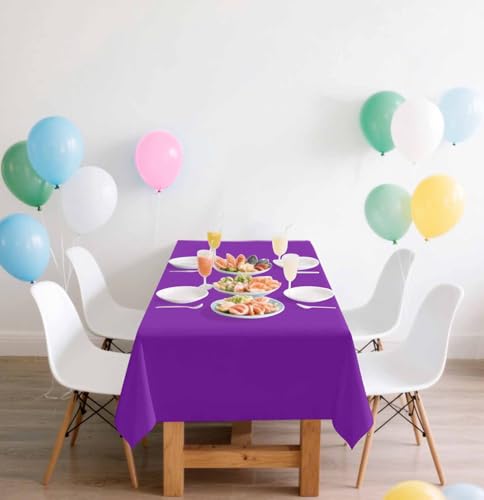 Image of SietDESEO 2 Pack Purple Plastic Tablecloth Rectangle 54 x 108 Premium Disposable Table Cloth Plastic Purple Table Cover for Wedding Baby Shower Party Decorations