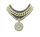 Pyramid Jeweler Mens Iced Out Hip Hop Pendant Miami Cuban Chain Double Necklace (Round Design...