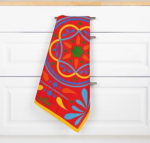 Excelsa Puebla Kitchen Towel 100% Cotton, Cm. 70 x 50, With Hole, Puebla Front Decoration, White Back and Yellow Border - Image 3