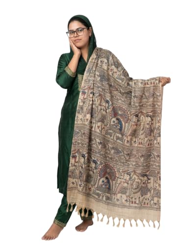 Image of Present Khadi cotton Madhubani print dupatta and body print for woman & girls. Dupatta for Women | 2.5 Meter loom product Cotton Dupatta | multicolored Traditional Ethnic wear dupatta