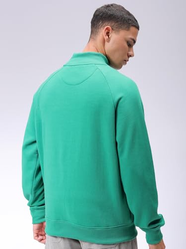 Image of The Indian Garage Co Men Relaxed Fit Solid High Neck Front Open High Neck Sweatshirt