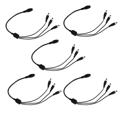 DBEIXIWEI 5PCS 1:3 DC Power Splitter Cable Cord 1 Female to 3 Male 5.5x2.1mm Port Connect Wire for Security Cameras Broadband Cats