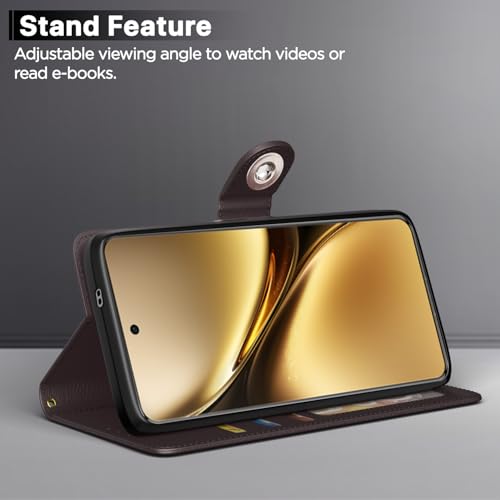 Image of Pikkme Flip Cover Leather Finish | Inside TPU with Card Pockets | Wallet Stand and Shock Proof | Complete Protection Button Flip Case for Vivo X200 Pro 5G(Coffee)