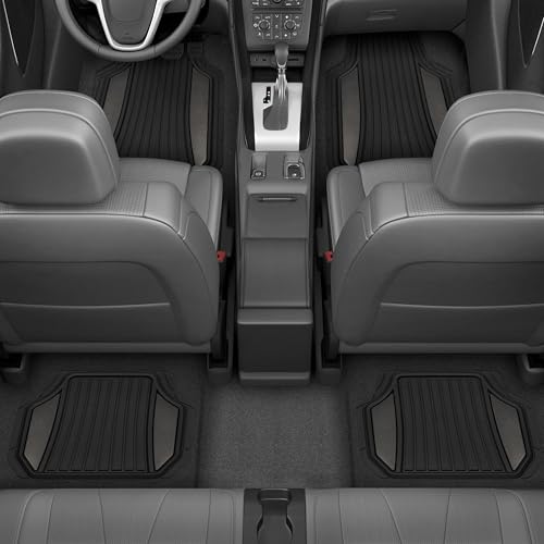Image of Motor Trend ChromeTech Car Floor Mats Full Set - Durable Rubber Floor Mats for Cars with Two Tone Accent, All Weather Interior Protection for Front and Rear with Non-Slip Backing, Gunmetal Chrome