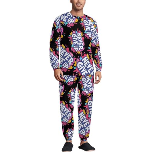 Never Ever Give Up Pajama Set Long Sleeve Lounge Sets Sleepwear 2 Pjs Nightwear for Men Women